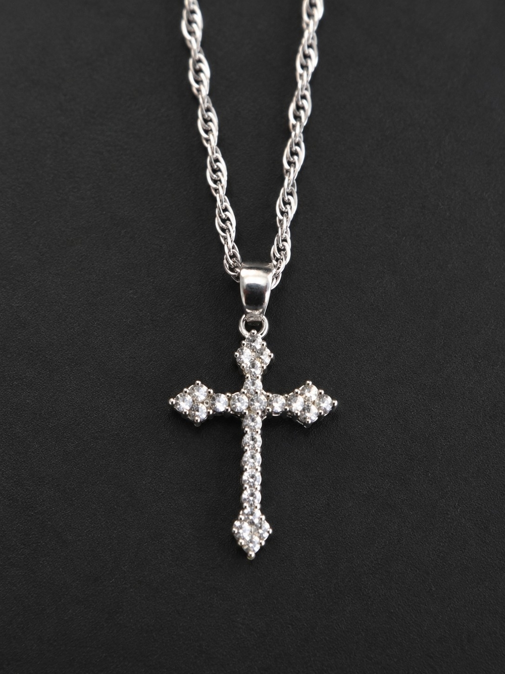 Silver Cross Pendant Necklace with Sparkling Accent - Silver - Picture 3 of 5